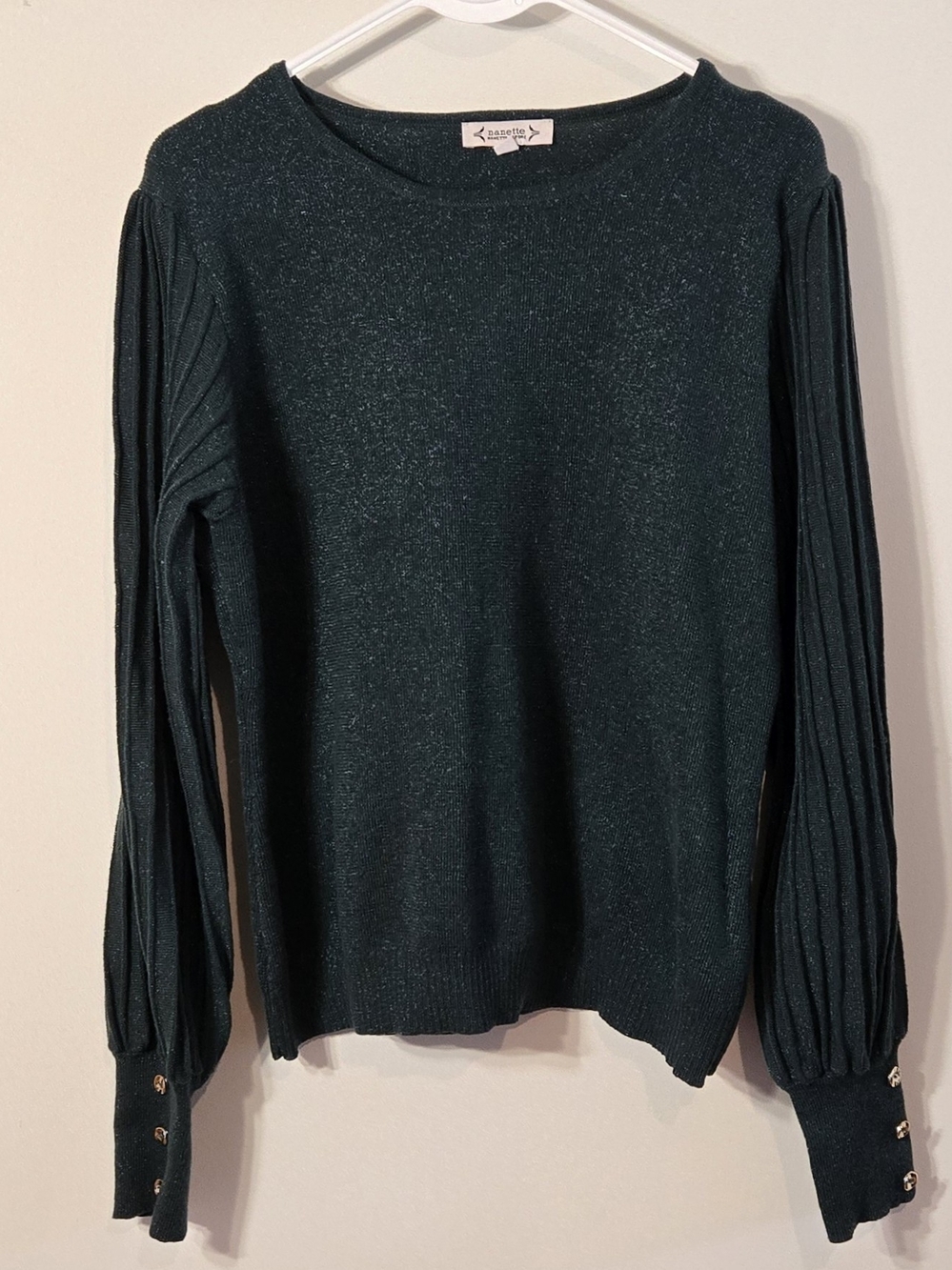 Nanette Lepore Sz XL Forest Green Shimmer Crewneck Sweater